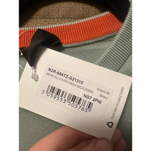 NWT Paul Smith Men Pullover Crew Neck Zebra Size Large Mint Green - Picture 3 of 7